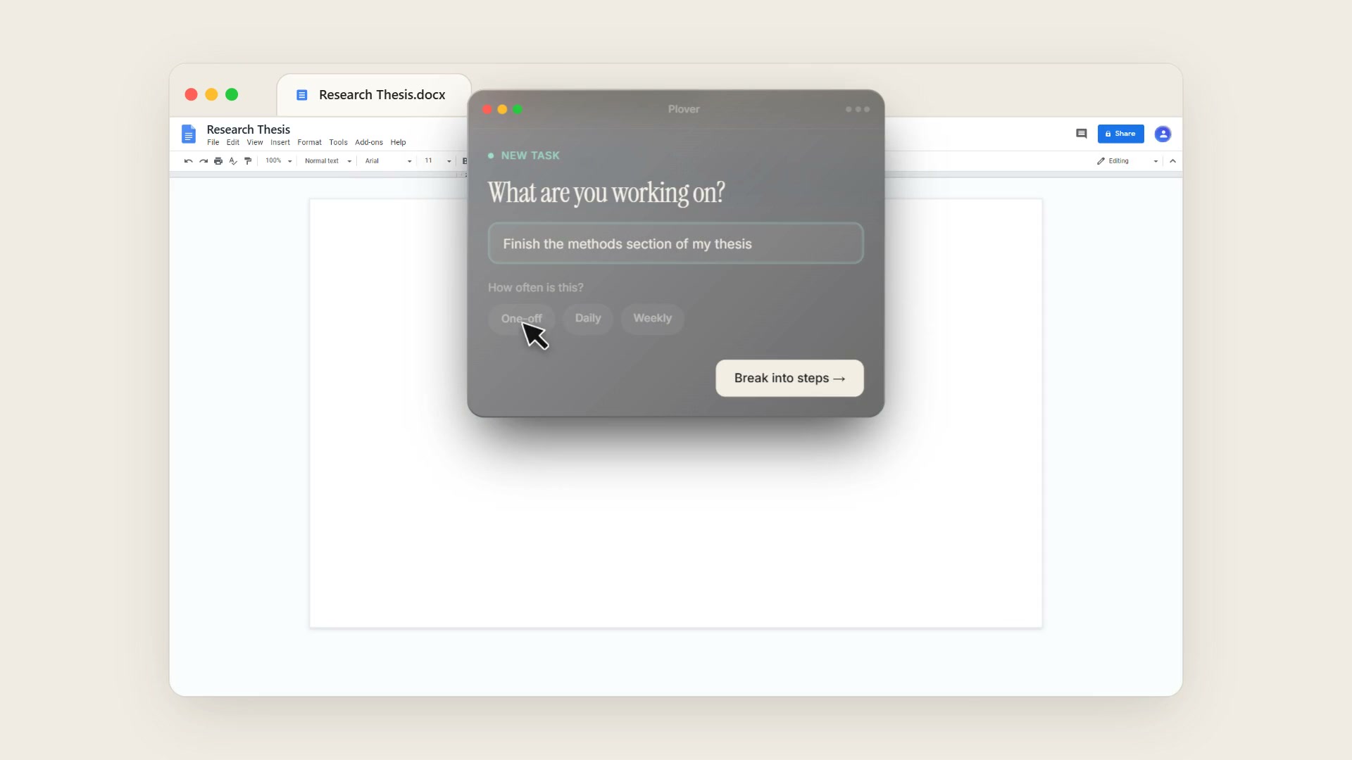Plover Welcome screen with live overlay preview